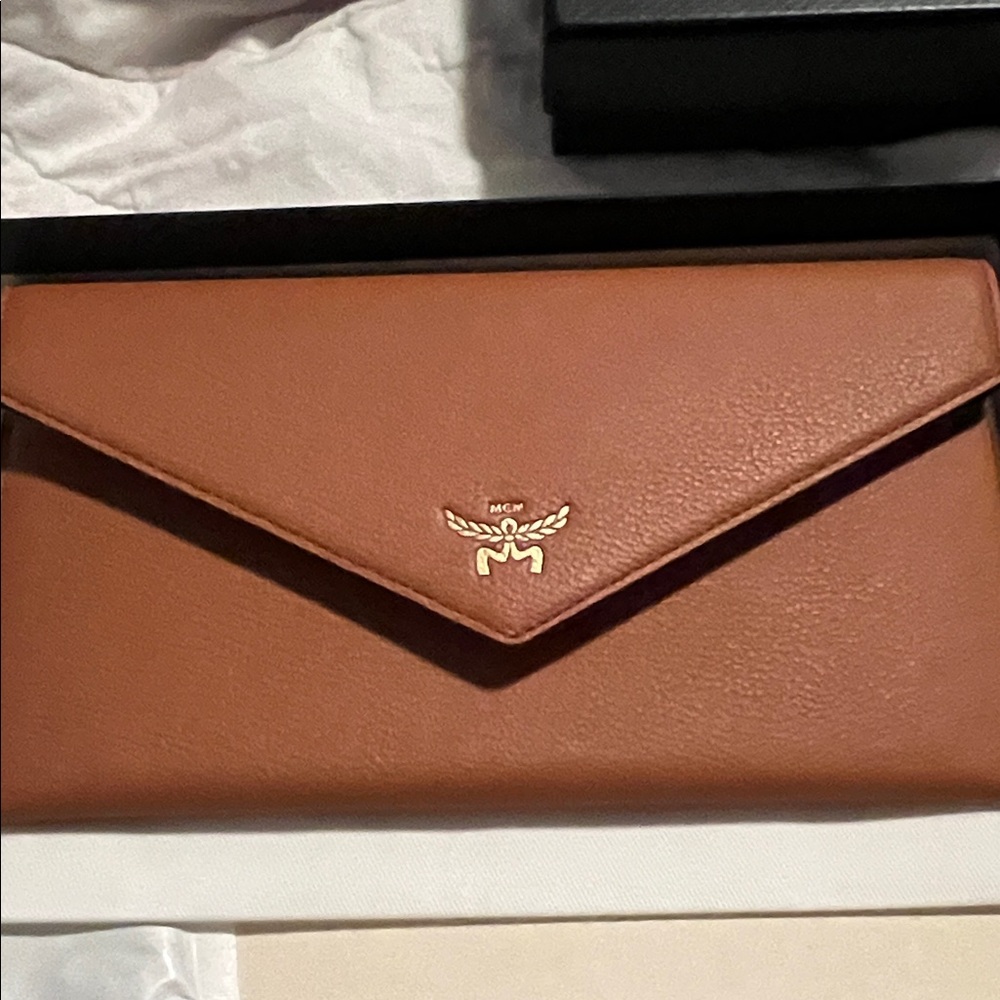 MCM Tan Leather Envelope Clutch